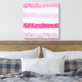 カラーモダンブストライプロック白いピンクのブラシストローク キャンバスプリント (インサイチュ (寝室))