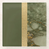 カラーモダンブロックオリーブグリーンゴールドフォイル大理石 ガラスコースター (正面)