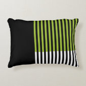 カラーモダンブロックストライプのライムグリーン白黒 アクセントクッション (正面)