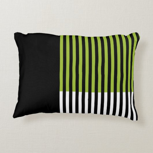 カラーモダンブロックストライプのライムグリーン白黒 アクセントクッション (裏面)