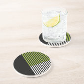 カラーモダンブロックストライプのライムグリーン白黒 コースター (側面)