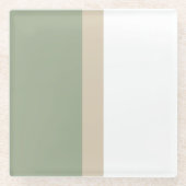 カラーモダンブロックセージ緑ベージュホワイト ガラスコースター (正面)