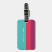 カラーモダンブロックターコイズピンクパープル ラゲッジタグ (正面縦)