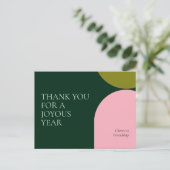 カラーモダンブロックピンクと緑ありがとう シーズンポストカード (スタンド正面)