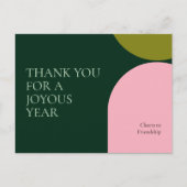 カラーモダンブロックピンクと緑ありがとう シーズンポストカード (正面)