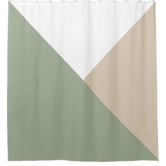 カラーモダンブロック三角形セージ緑ベージュ シャワーカーテン (正面)