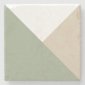 カラーモダンブロック三角形セージ緑ベージュ ストーンコースター (正面)