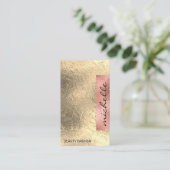 カラーモダンブロック | バラ金箔幾何学模様 名刺 (スタンド正面)