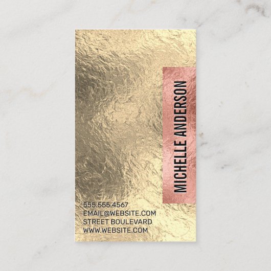 カラーモダンブロック | バラ金箔幾何学模様 名刺 (裏面)