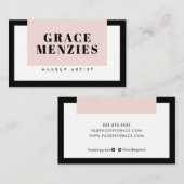 カラーモダンミニマルブロックシックなブラック赤面ピンク 名刺 (正面/裏面)