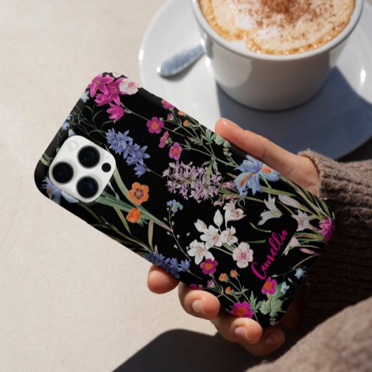カラーモダン植物花柄ブラックカスタム Case-Mate iPhoneケース