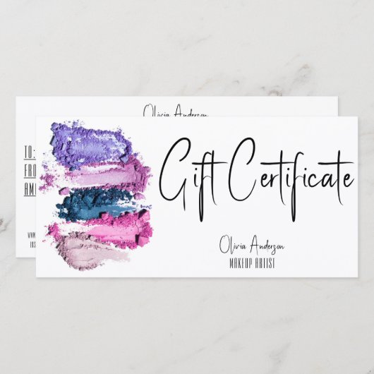 カラーモダン見本メイクアップアーティストギフト証明書 (正面/裏面)