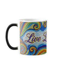 カラーモーフィング モザイク柄 セラミックマグカップ Live Laugh Love