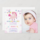 カラーライトユニコーン誕生日招待状w photo 招待状 (正面/裏面)