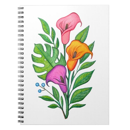 カラーリリーの花の絵色鉛筆 ノートブック (正面)