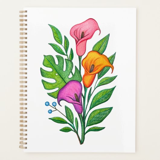 カラーリリーの花の絵色鉛筆 プランナー手帳 (正面)
