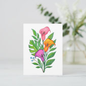 カラーリリーの花の絵色鉛筆 ポストカード (スタンド正面)