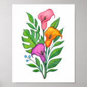 カラーリリーの花の色鉛筆画 ポスター (正面)