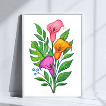 カラーリリーの花の色鉛筆画