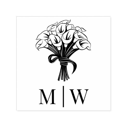 カラーリリーブーケボーブリボンカップルイニシャル セルフインキングスタンプ (デザイン)