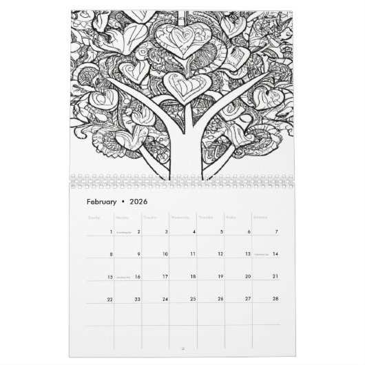 カラーリングカレンダーの色あなたの年の木 カレンダー (2月 2026)