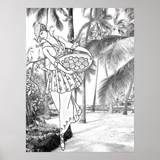 カラーリンググレースケールヴィンテージ女性自然ツリー ポスター (正面)