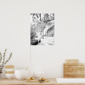 カラーリンググレースケールヴィンテージ女性自然ツリー ポスター (キッチン)