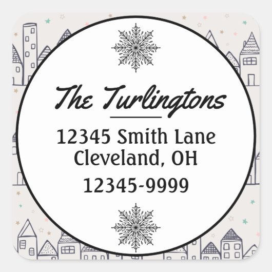 カラーリングページクリスマスビレッジ差出人住所 スクエアシール (正面)