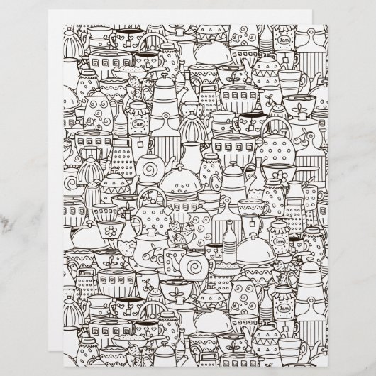 カラーリングページティーポットコーヒーカップスクラップブック紙 (正面/裏面)