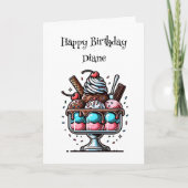 カラーリングページ付きアイスクリームサンデー誕生日 カード (正面)