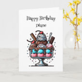 カラーリングページ付きアイスクリームサンデー誕生日 カード (黄色い花)