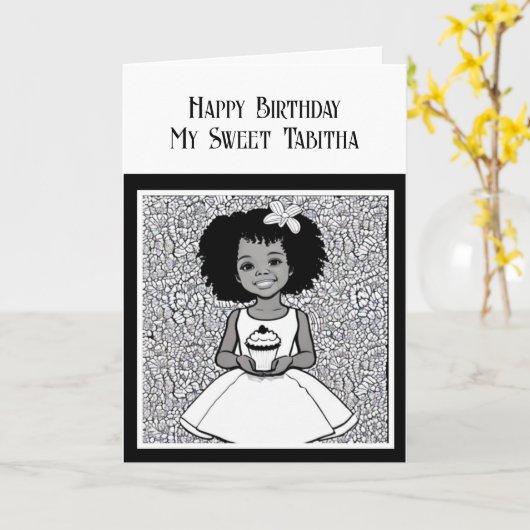 カラーリングページ |女パーソナライズされたの子の誕生日 カード (黄色い花)