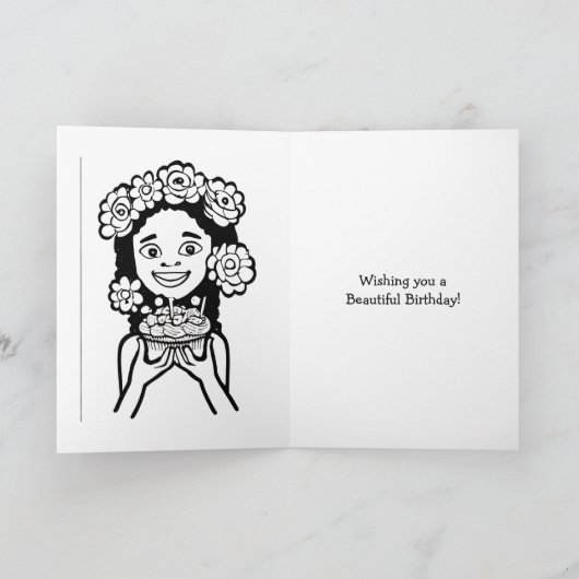 カラーリングページ |色の小さな女の子誕生日 カード (内部)