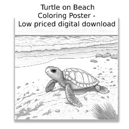 カラーリングページ – Turtle onビーチ、Color Your Own ポスター