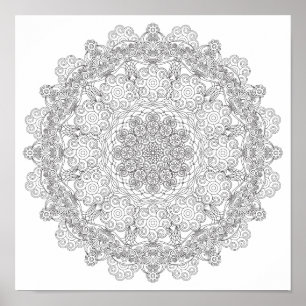 カラーリングポスタ渦巻形のーレースのよう- Mandala ポスター