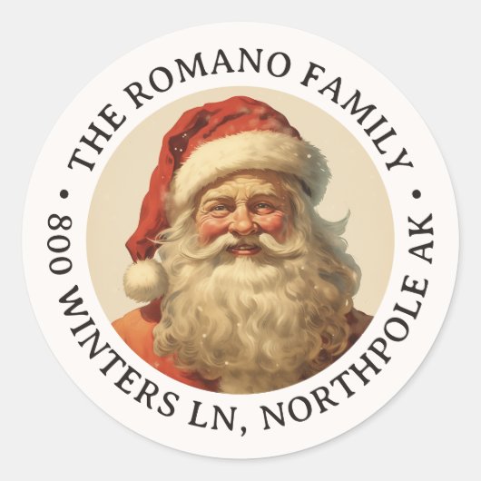 カラーヴィンテージサンタクリスマスアドレス ラウンドシール (正面)