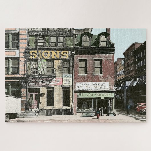 カラーヴィンテージ1930の都市通りコーナーシーン ジグソーパズル (横)