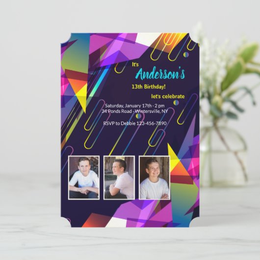 カラー万華鏡のように千変万化するパターンフォト招待状 招待状 (スタンド正面)