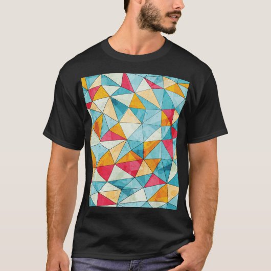 カラー三角形:グランジヴィンテージパターン Tシャツ (正面)