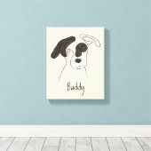 カラー付きパーソナライズ可能な犬のワンラインアート キャンバスプリント (インサイチュ (ウッドフロア))