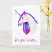 カラー付きユニコーン誕生日カード カード (黄色い花)