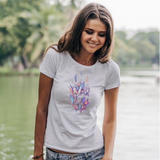 カラー付き葉手 Tシャツ