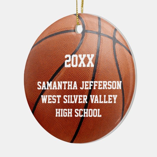カラー写真バスケットボールスポーツ卒業学校 セラミックオーナメント (左)
