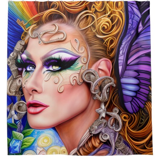 カラー分解ドラッグクイーンアートワークデザイン シャワーカーテン (正面)