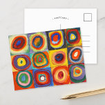 カラー勉強 | Wassily Kandinsky ポストカード<br><div class="desc">カラー勉強、同心円付き正方形(1913) | Wassily Kandinskyのカラー勉強：同心円を持つ正方形は色と型枠の探索で鮮やかす。正方形のグリッドは同心円で囲まれ、対照的な色相の配列ではっきりしたす。各広場には色の組み合わせがユニーク含まれており、カンディンスキーの色の情緒的な力に対する魅力を捉えた視覚的なリズムと調和を作り出している。この勉強は抽象芸術スタイルを具象的なイメージに対する色の配置と形の影響を強調し、純粋に感覚レベルで色の相互作用を体験する招待状視聴者を例示する。</div>