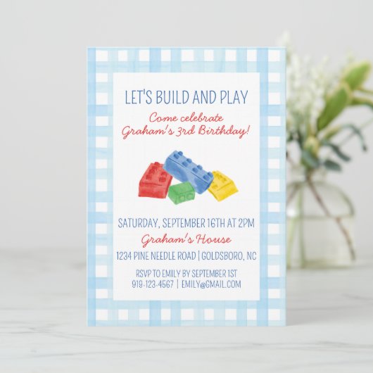 カラー建物レンガ誕生日パーティーの招待 招待状 (スタンド正面)
