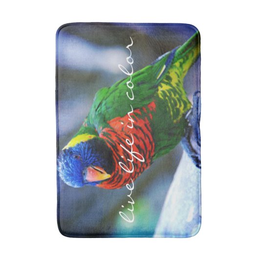 カラー引用文赤い青い緑の鳥の写真で生きる バスマット (正面縦)