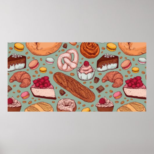 カラー手描きスケッチスタイルベーカリーのパッテン。拡散 ポスター (正面)