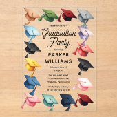 カラー数々のの卒業式CAP卒業式パーティー アクリル招待状 (正面)