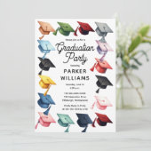 カラー数々のの卒業式CAP卒業式パーティー 招待状 (スタンド正面)